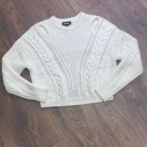Express off white chic my knit sweater factory distressed soft cozy‎